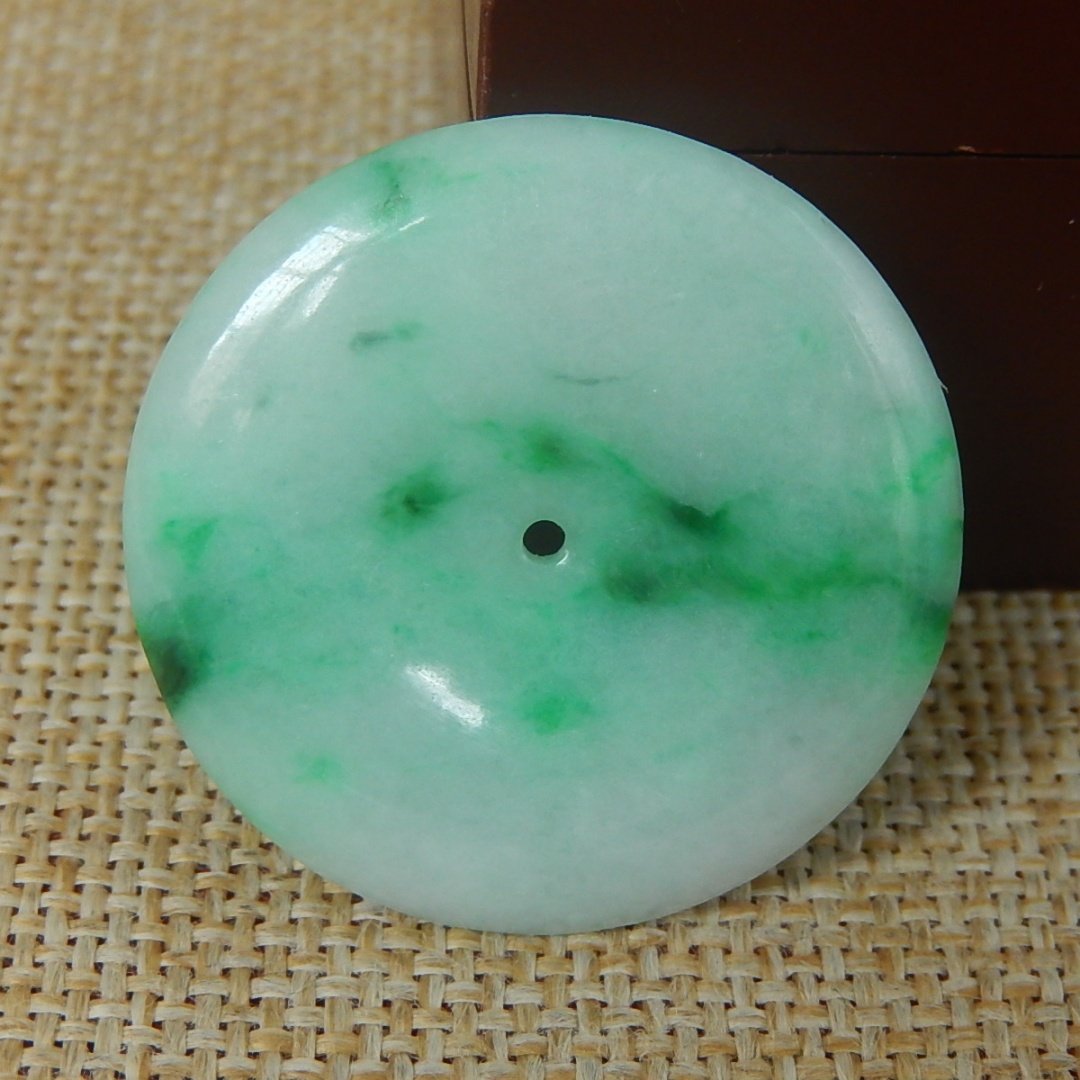 缅甸天然A货翡翠原石明料玉石毛料冰糯种飘绿平安扣挂件吊坠K9140