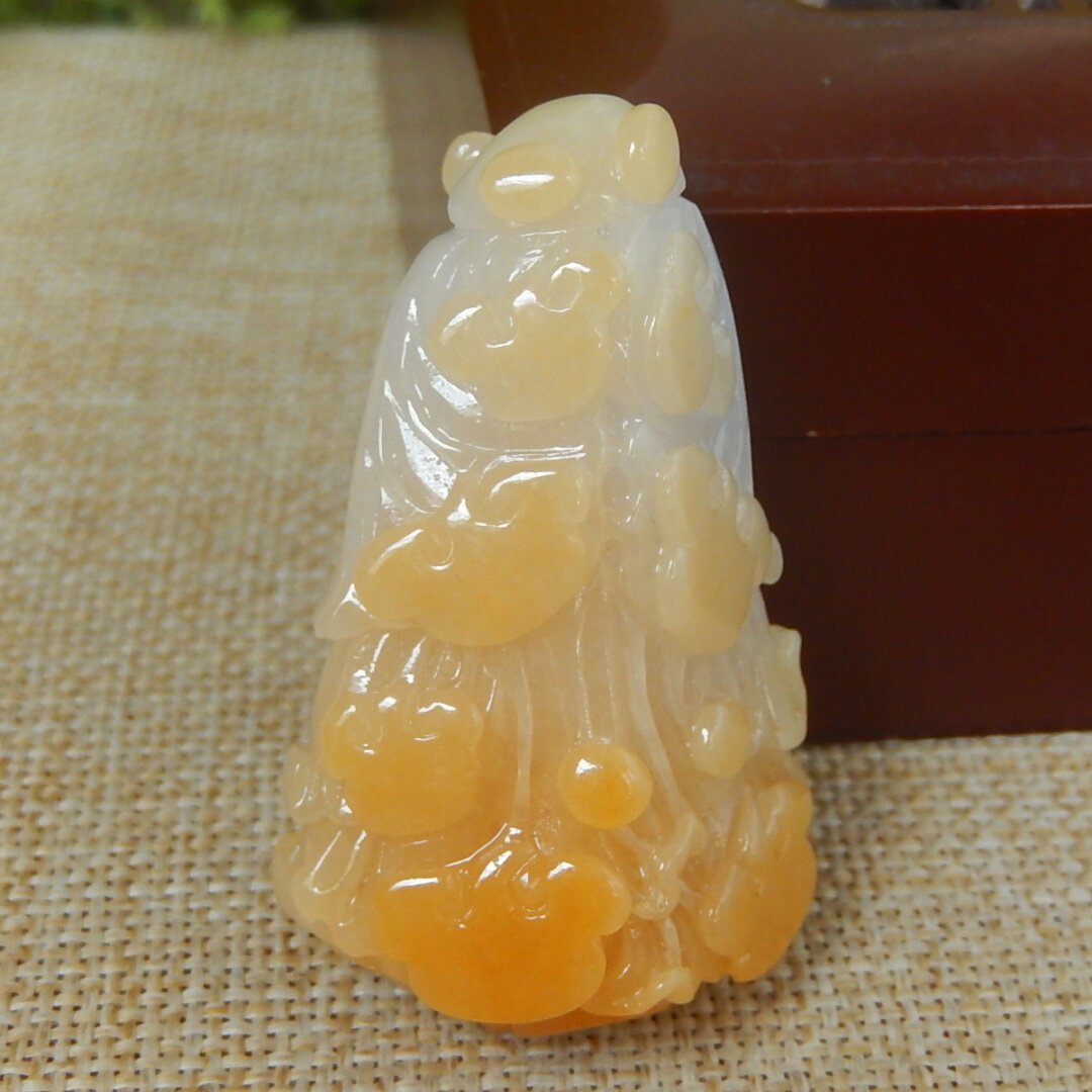 缅甸天然A货翡翠原石半明料玉石毛料老坑大马坎黄翡白菜挂件K4909