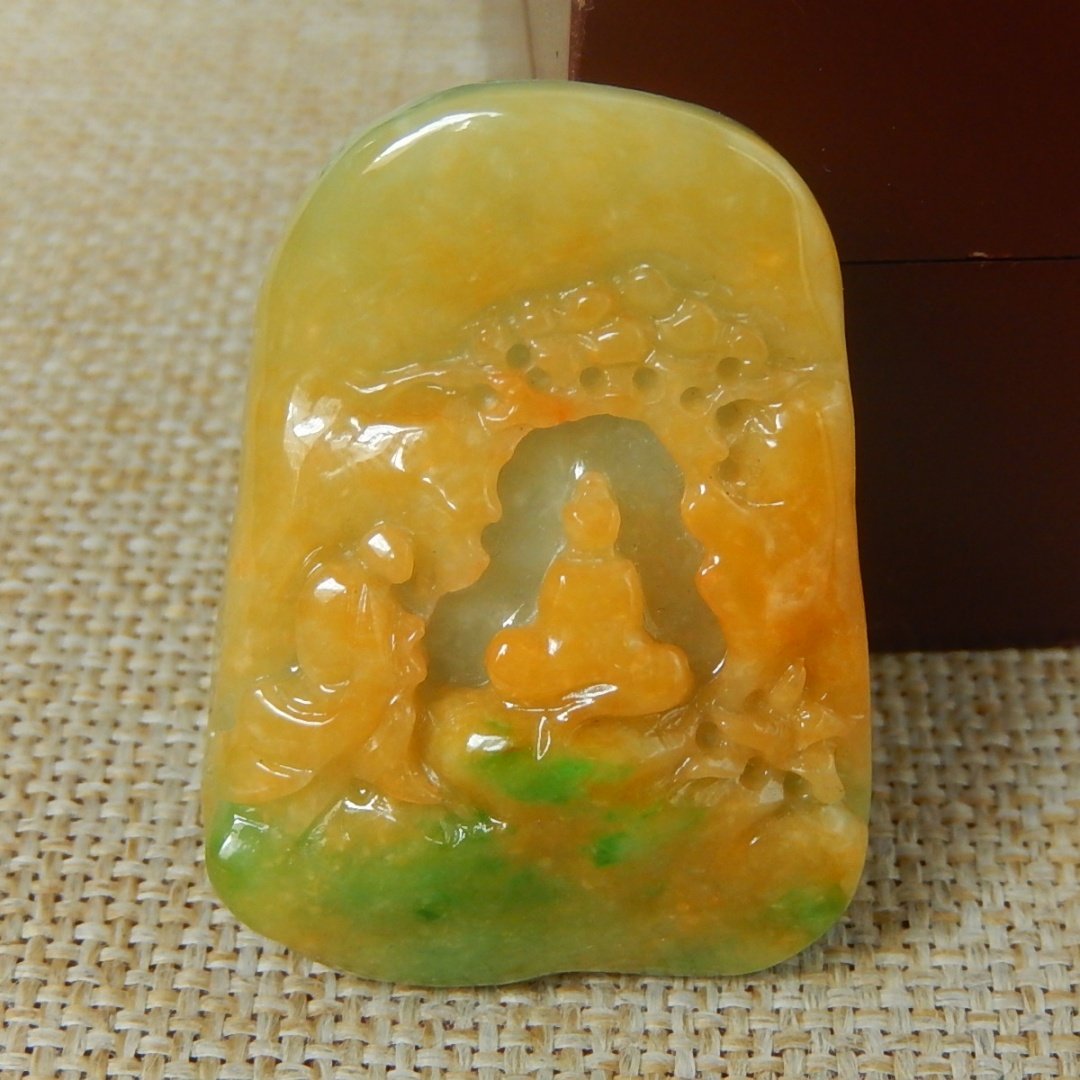 缅甸A货翡翠原石明料玉石毛料大马坎黄加绿悟道牌子挂件吊坠K9135