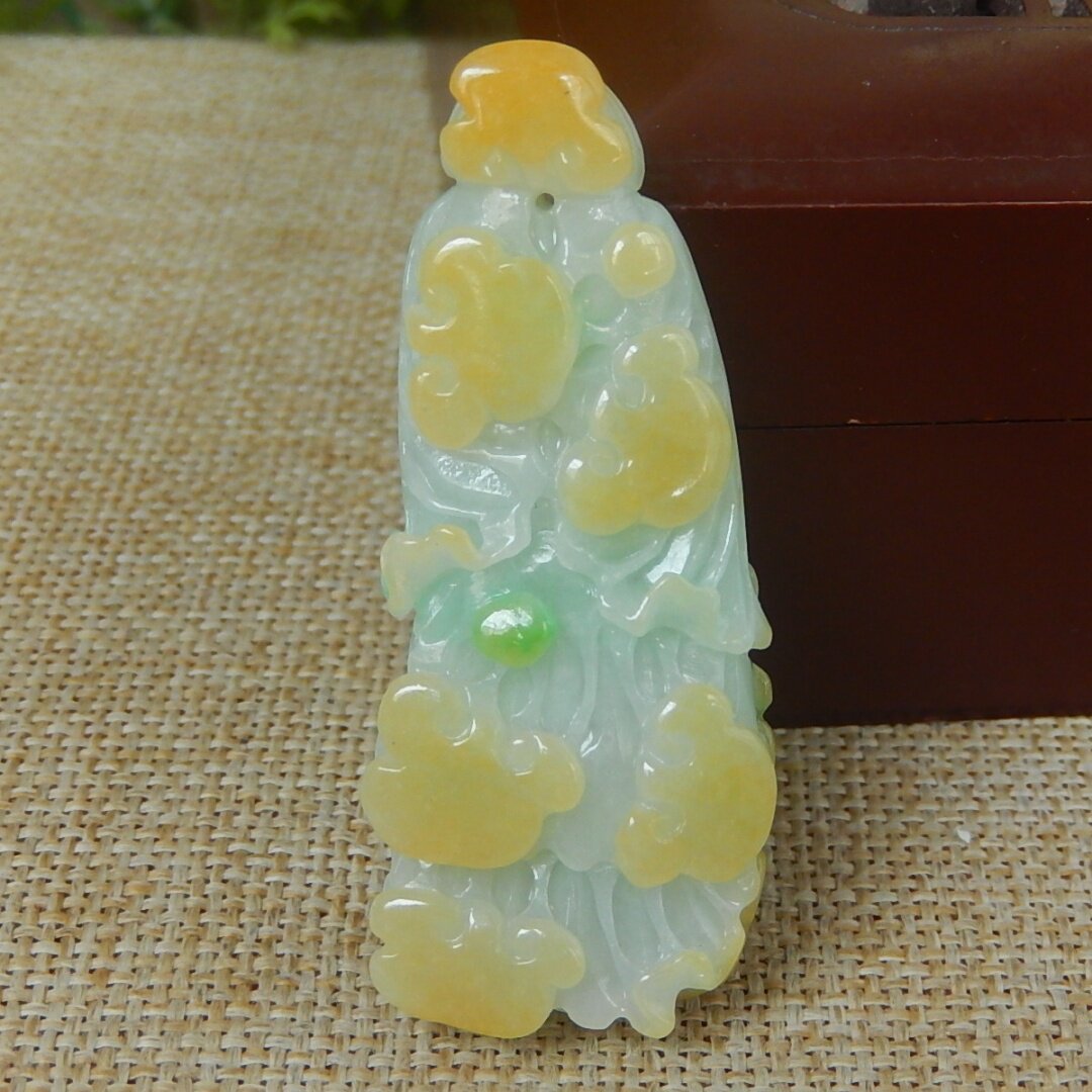缅甸天然A货翡翠原石明料玉石毛料冰糯种黄加绿白菜挂件吊坠K6797