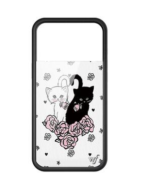 【WF手机壳侧边镂空按键】黑白小猫唇印适用苹果17Pro手机壳iphone16/15/14/13/12/Pro/Max可爱防摔保护套