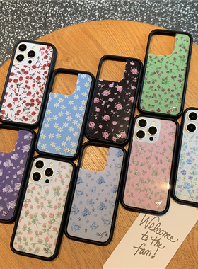 wf手机壳粉色玫瑰适用苹果16promax手机壳iphone15pro/14plus黑粉色花朵13蓝丁香花全包硅胶防摔欧美时尚17