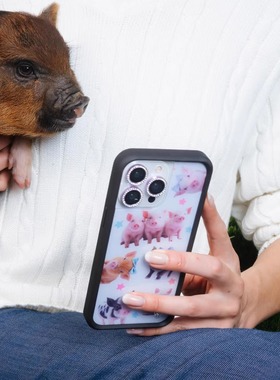 欧美f野花手机壳三只可爱小猪适用iPhone15/14/13/12ProMax/Plus苹果16Pro黑色波点明星同款WF防摔保护17