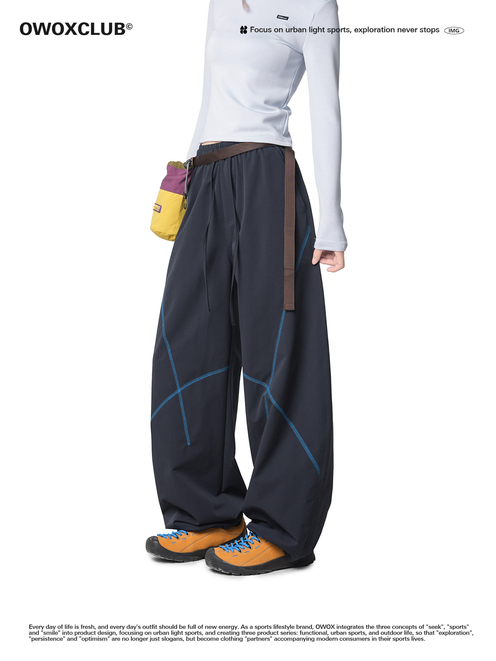 Outdoor Straight-Leg Loose Color-Block Hasselblad Line Drape Casual Sports Pants Design Couple Style Long Pants