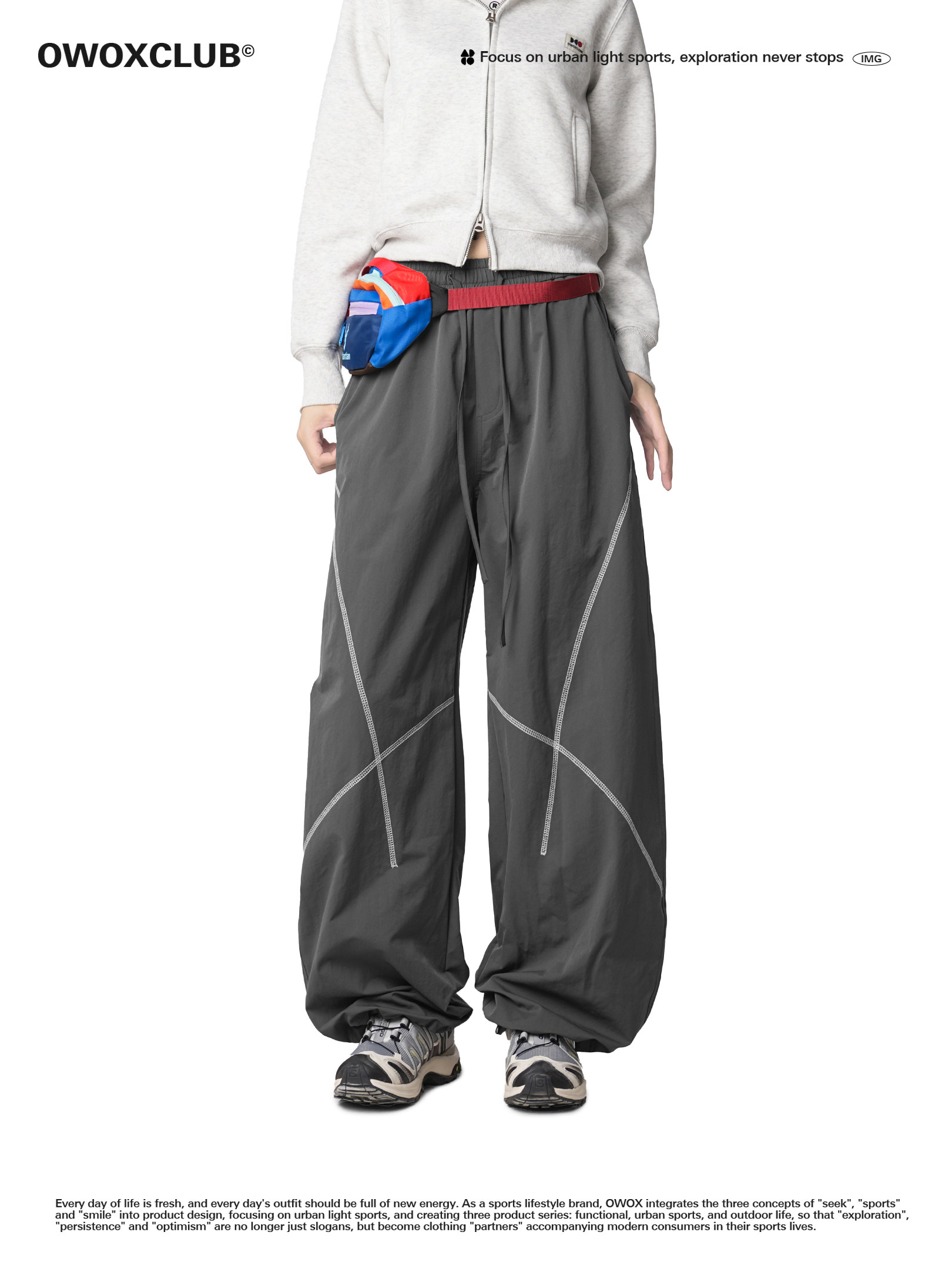Outdoor Straight-Leg Loose Color-Block Hasselblad Line Drape Casual Sports Pants Design Couple Style Long Pants