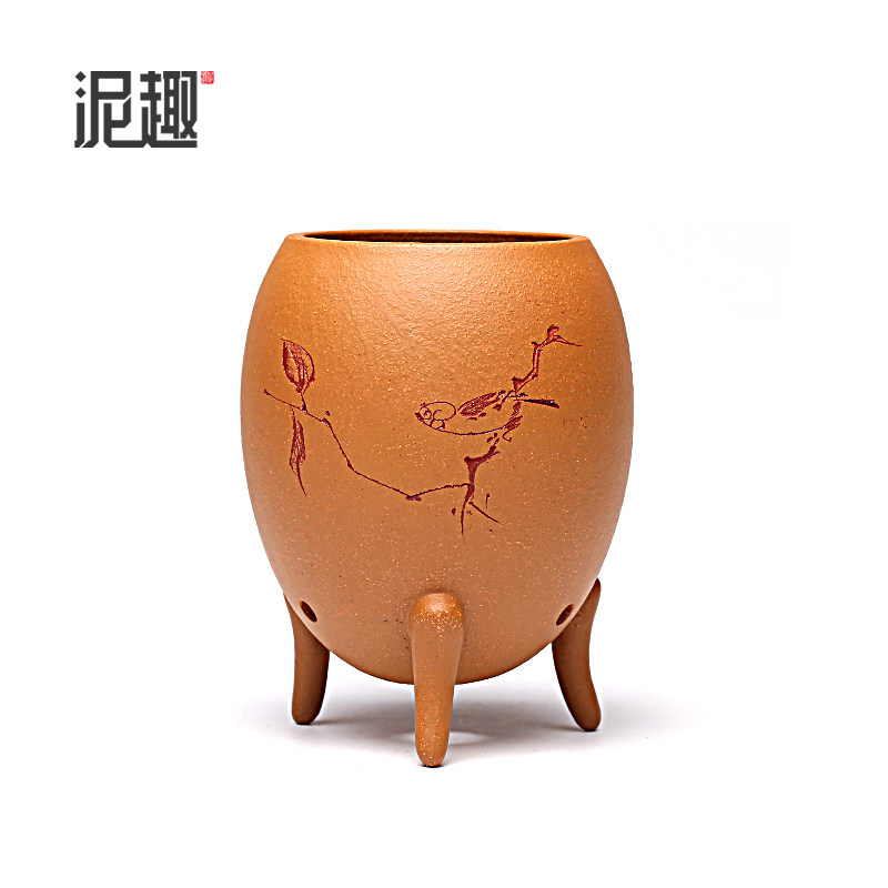 〔长青〕宜兴紫砂花盆古典菖蒲多肉微型万象盆景透气高档段泥鹅蛋