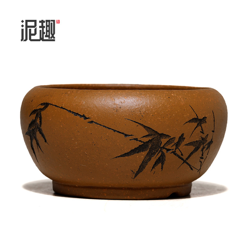 〔长青〕宜兴紫砂花盆古典菖蒲多肉微万象盆透气段泥束口小型圆盆