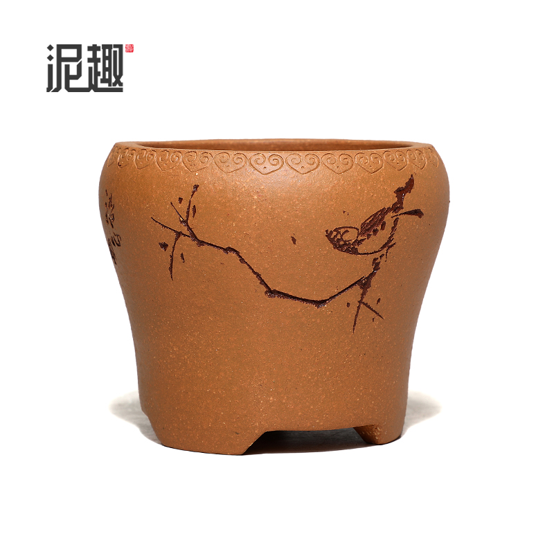 〔长青〕宜兴紫砂花盆古典菖蒲多肉微型万象盆景透气如意束腰圆盆