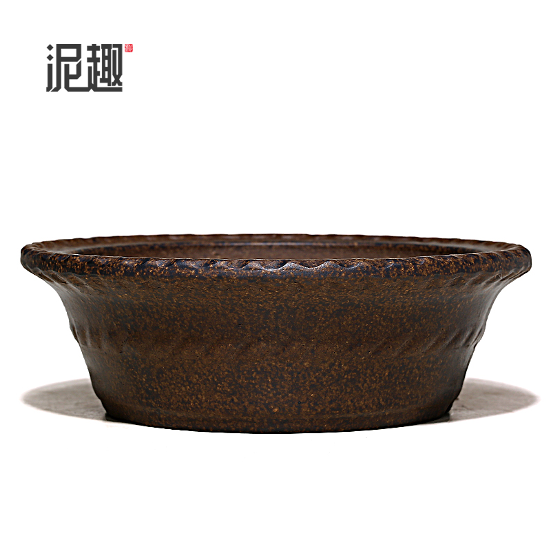 〔长青〕宜兴紫砂花盆古典菖蒲多肉微型万象盆景透气花瓣玉带圆盆