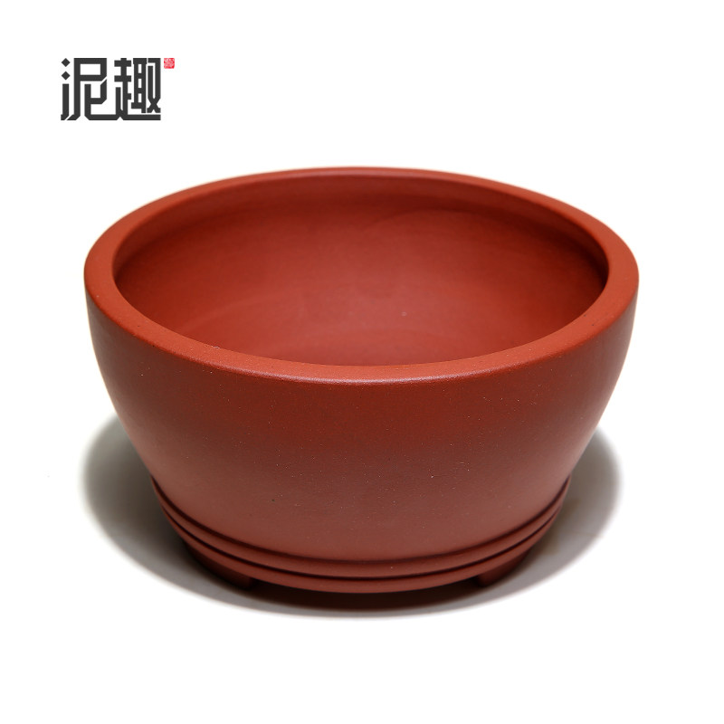 〔长青〕宜兴紫砂花盆古典菖蒲多肉微型万象盆景透气光玉带红圆盆