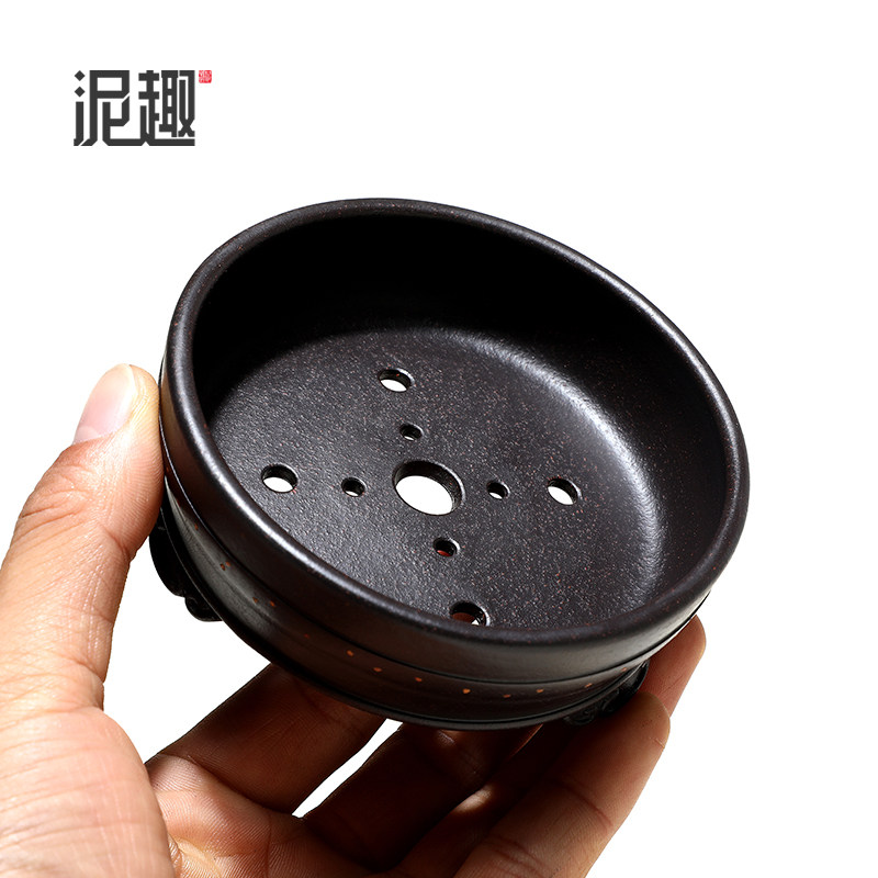 〔长青〕宜兴紫砂花盆古典菖蒲多肉微型万象盆景透气玉带浅口圆盆