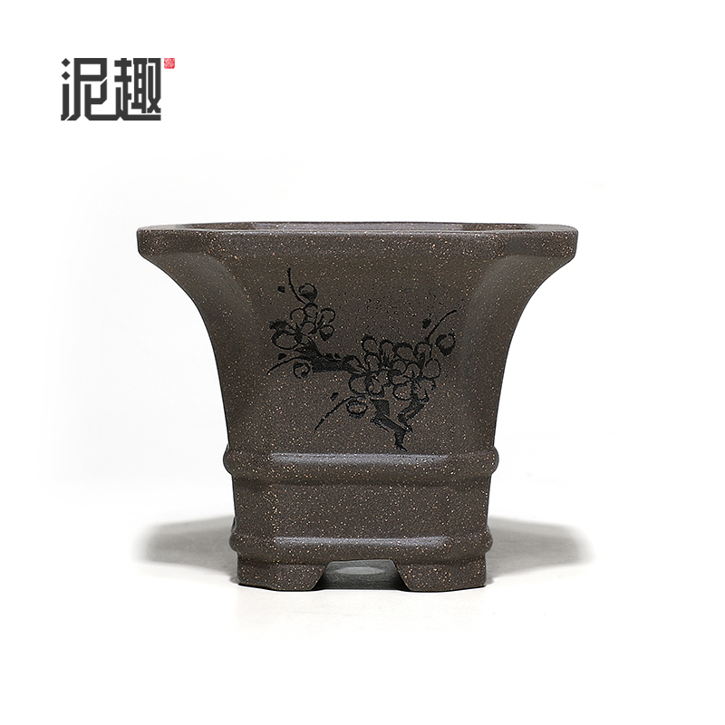 〔长青〕宜兴紫砂花盆古典菖蒲多肉微型万象盆景手工玉带小四方盆