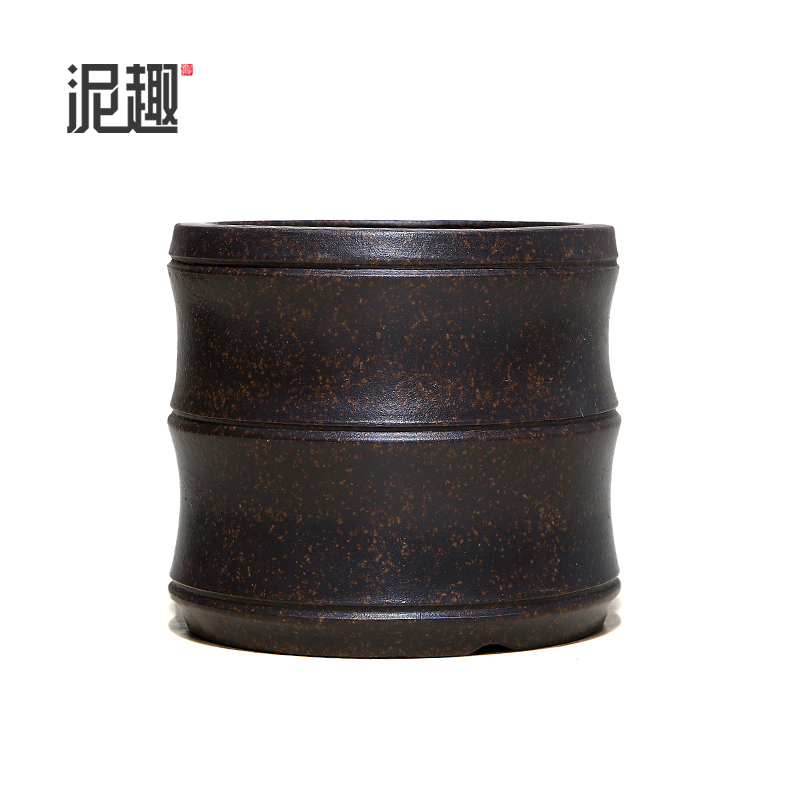 〔长青〕宜兴紫砂花盆古典菖蒲多肉微型万象盆景手工古铜泥竹段盆