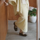 自然态墨兰6cm半拖鞋 松紧带芭蕾方头隐形内增高女外穿一脚蹬穆勒