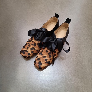 6cm内增高豹纹真马毛拼接羊皮系带防滑中跟单鞋 超好看独特漂亮鞋