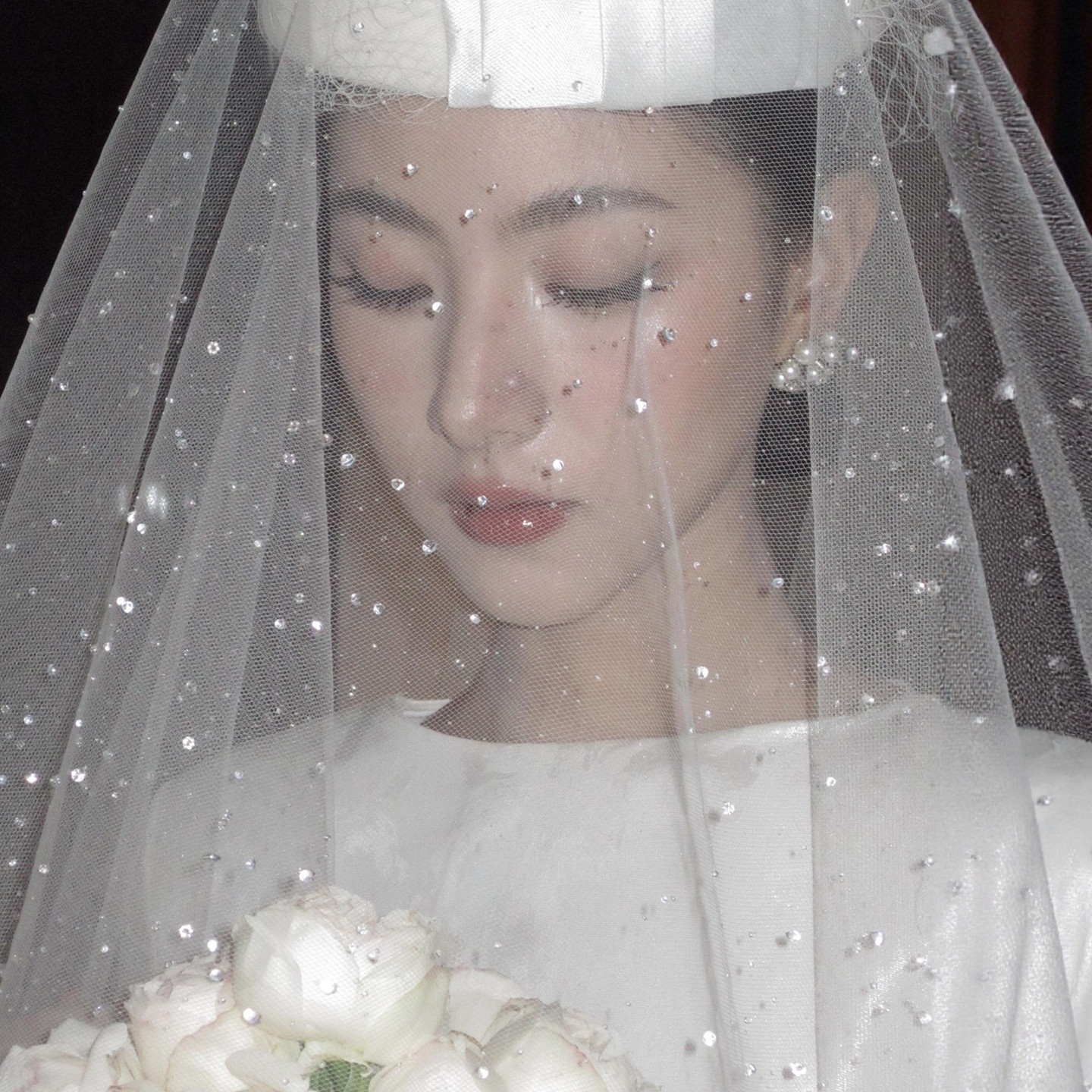 超仙森系进口水滴网纱头纱新娘领证长头纱旅拍写真造型无发梳头饰