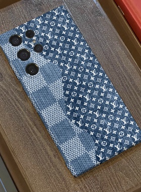 蓝色布纹适用三星s23ultra手机壳菲林全包边s25ultra/s24+硬壳s21/s22/s21u/note20ultra/A54/A53个性保护套