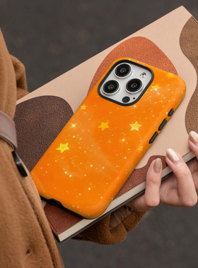 橙色星星适用苹果17Promax手机壳磨砂二合一全包苹果16E/15plus/14Pro/苹果X创意简约13/12/8plus保护套