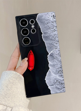 红色小船适用三星s25ultra手机壳菲林全包边s23ultra/s24+简约硬壳s23+/s22plus/s24ultra/A54/A53个性保护套