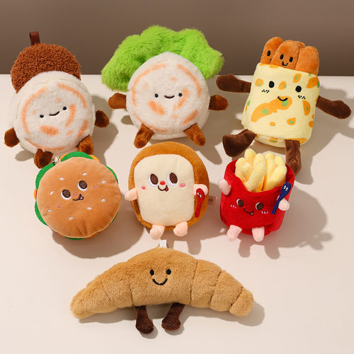 网红爆款可爱汉堡薯条毛绒玩偶公仔挂件搞怪钥匙扣包包挂件