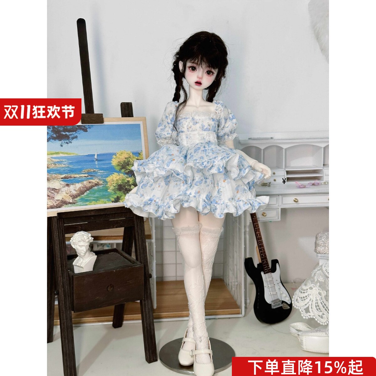 一只温柔的兔子蓝色BJD娃衣套装