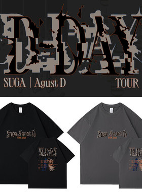 防弹闵玧其SUGA演唱会AgustD D-DAY周边同款短袖T恤印花打歌衣服