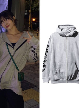 twice平井桃同款卫衣服加绒薄款印花春秋冬季拉链连帽开衫打歌服