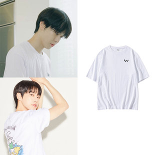 NCT127一粒七金道英衣服同款短袖T恤宽松落肩字母印花纯棉圆领