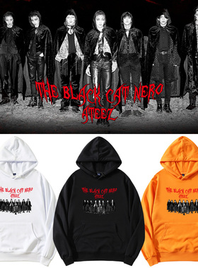 ATEEZ组合THEBLACKCATNERO周边印花同款加绒薄款套头连帽卫衣