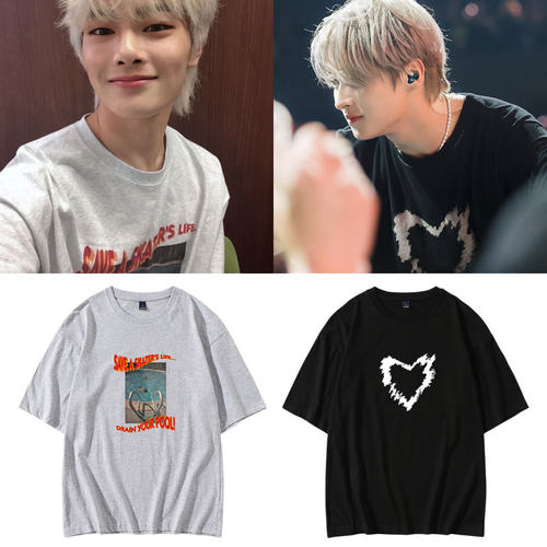 straykids演唱会梁精寅李旻浩同款短袖T恤印花宽松落肩纯棉打歌服
