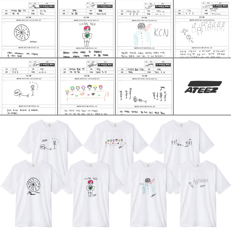 ATEEZ组合成员手绘涂鸦印花周边同款短袖T恤纯棉男女夏季打底衫