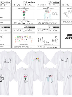 ATEEZ组合成员手绘涂鸦印花周边同款短袖T恤纯棉男女夏季打底衫