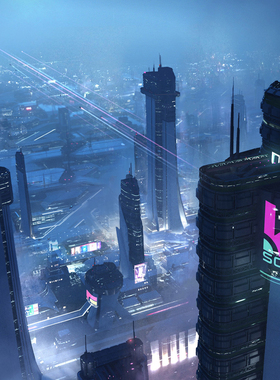 科幻城市场景参考图外景室外赛博朋克未来都市聚居地超现代素材