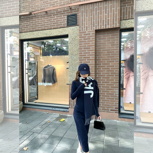 Madofit Madou/Увлекательный Op_Falling осень и зима, незаменимое полуоткрытое тонкое шерстяное вязаное платье ~