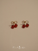「cherry girl」法式 田园vintage小众设计小樱桃红玛瑙银针耳钉