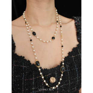 「小香夜宴」法式高级复古轻奢宴会气质珍珠黑宝石多层毛衣链项链