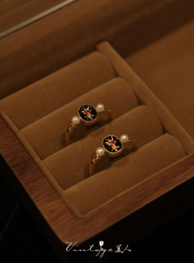 「黑金舞会」vintage法式复古高级感小众设计百搭珍珠开口戒指女