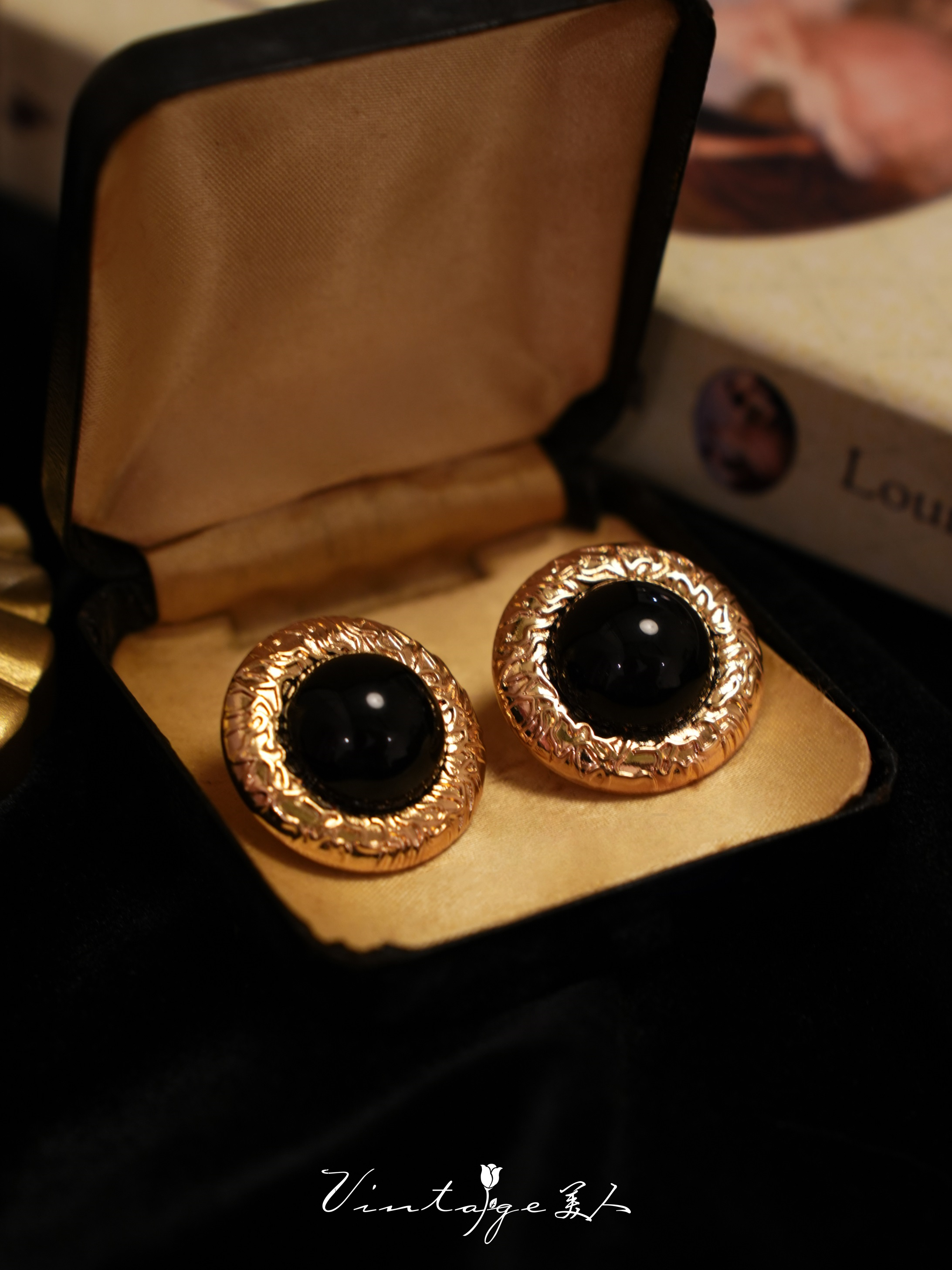 奥兰德夜曲法式复古黑色宝石耳钉