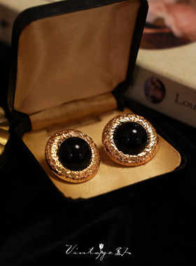 「奥兰德夜曲」vintage法式高级感小众复古黑色宝石耳环耳钉/耳夹