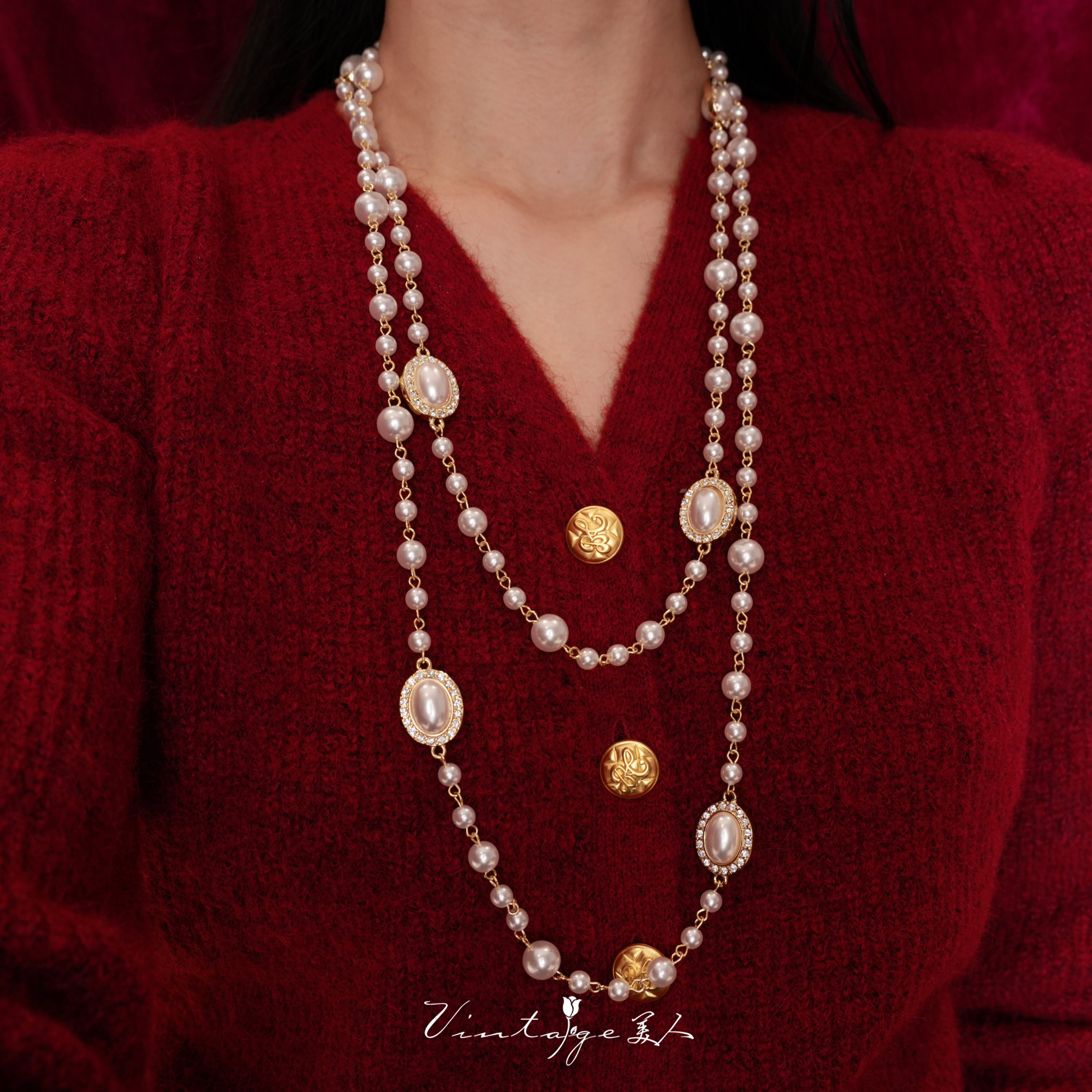 富家千金·宴会重工珍珠毛衣链