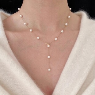 「满天星」经典法式复古叠戴高级不掉色施家极细珍珠项链/锁骨链