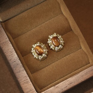 耳夹 宫廷小众复古百搭轻奢高级感耳环 「美第奇」天然虎眼石 法式