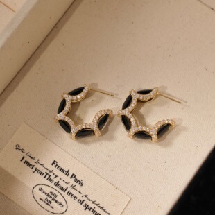 「奥本海默」法式 耳夹 轻奢复古高级感优雅小众晚宴黑金圆环耳环