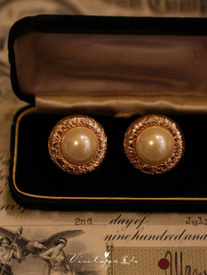 「傲慢与偏见」复古vintage港风法式 耳夹 高级优雅金边大珍珠耳钉