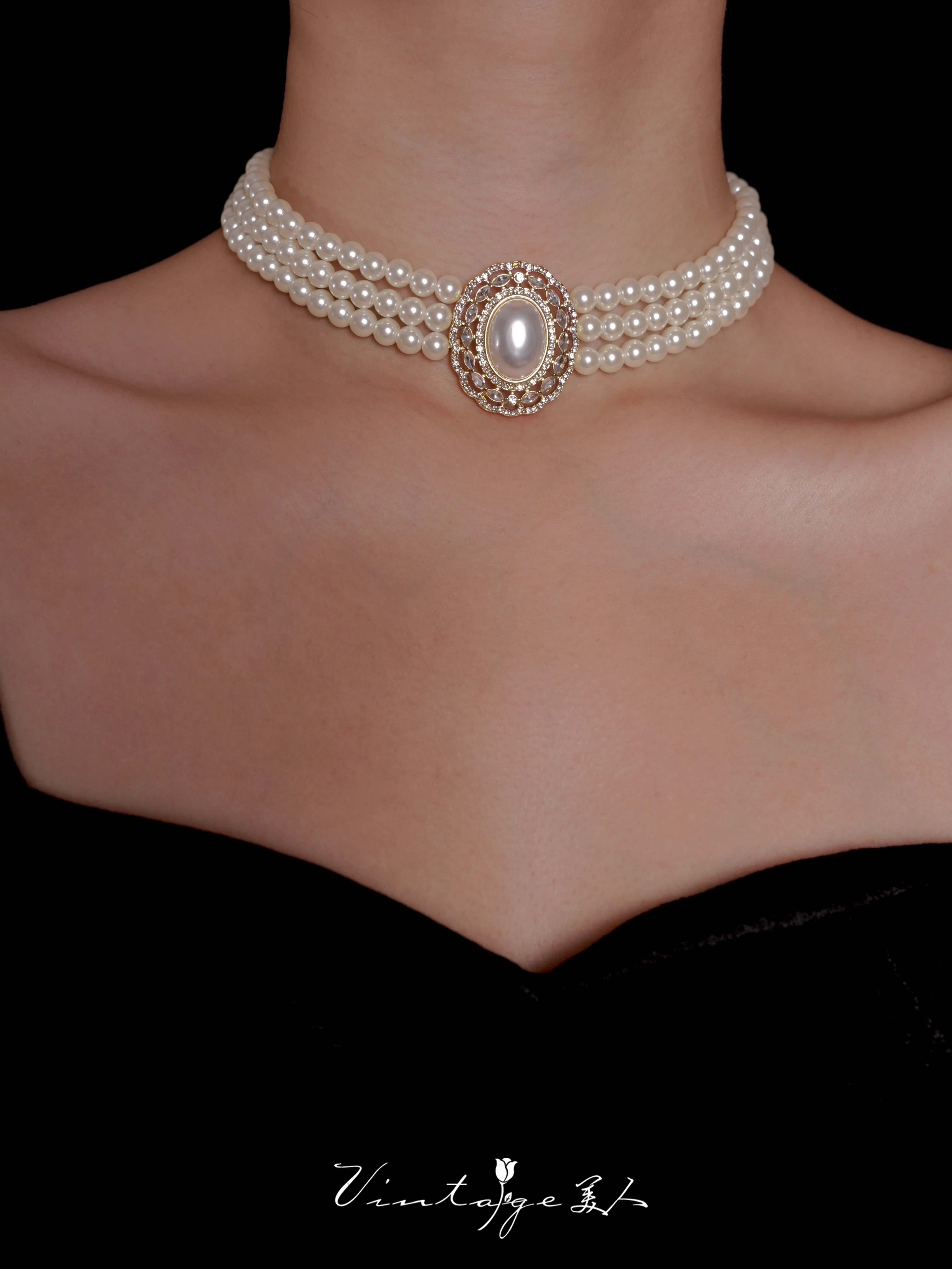 「海蒂&middot;霍顿」vintage法式宫廷高级感轻奢多层珍珠项链/锁骨链女