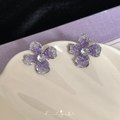 「薰衣草之恋」法式 浪漫优雅高级感温柔设计紫色碎石花朵耳环耳夹