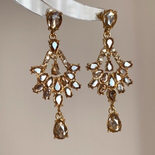 「香槟晚宴」法式 耳夹女 复古宫廷闪耀高级感轻奢香槟金水滴耳环