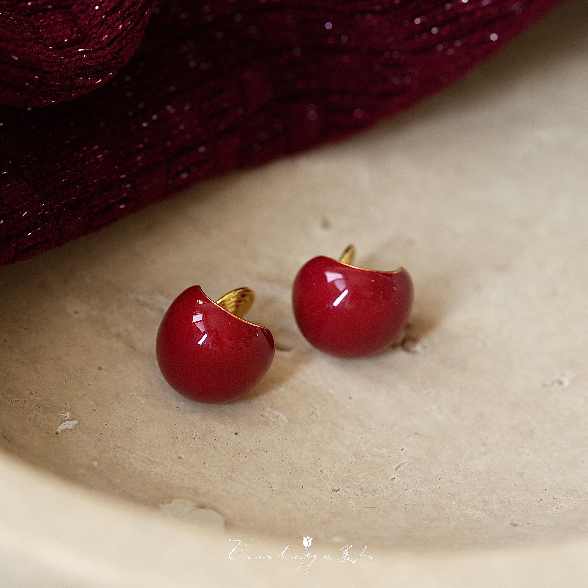 珍藏波尔多·高级感车厘子红耳钉