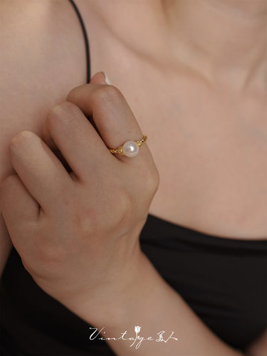 珍珠油画法式天然珍珠戒指