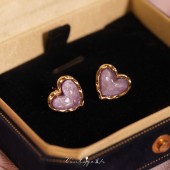 「风信子舞会」法式 浪漫高级感温柔小巧日常淡紫色爱心耳钉 耳夹